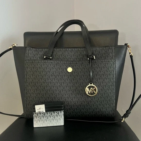 Michael Kors Black Signature Tote Bag & Wallet - Picture 1 of 9